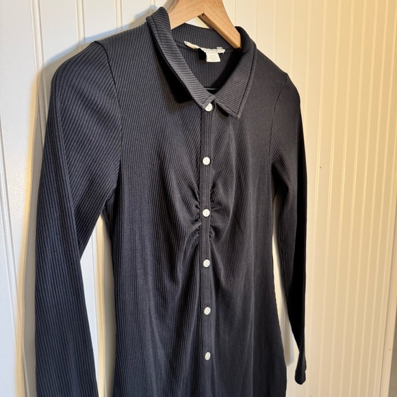 American Eagle Ruched Knit Button-Front Mini Dress Charcoal Gray Women’s Size M - Picture 3 of 12